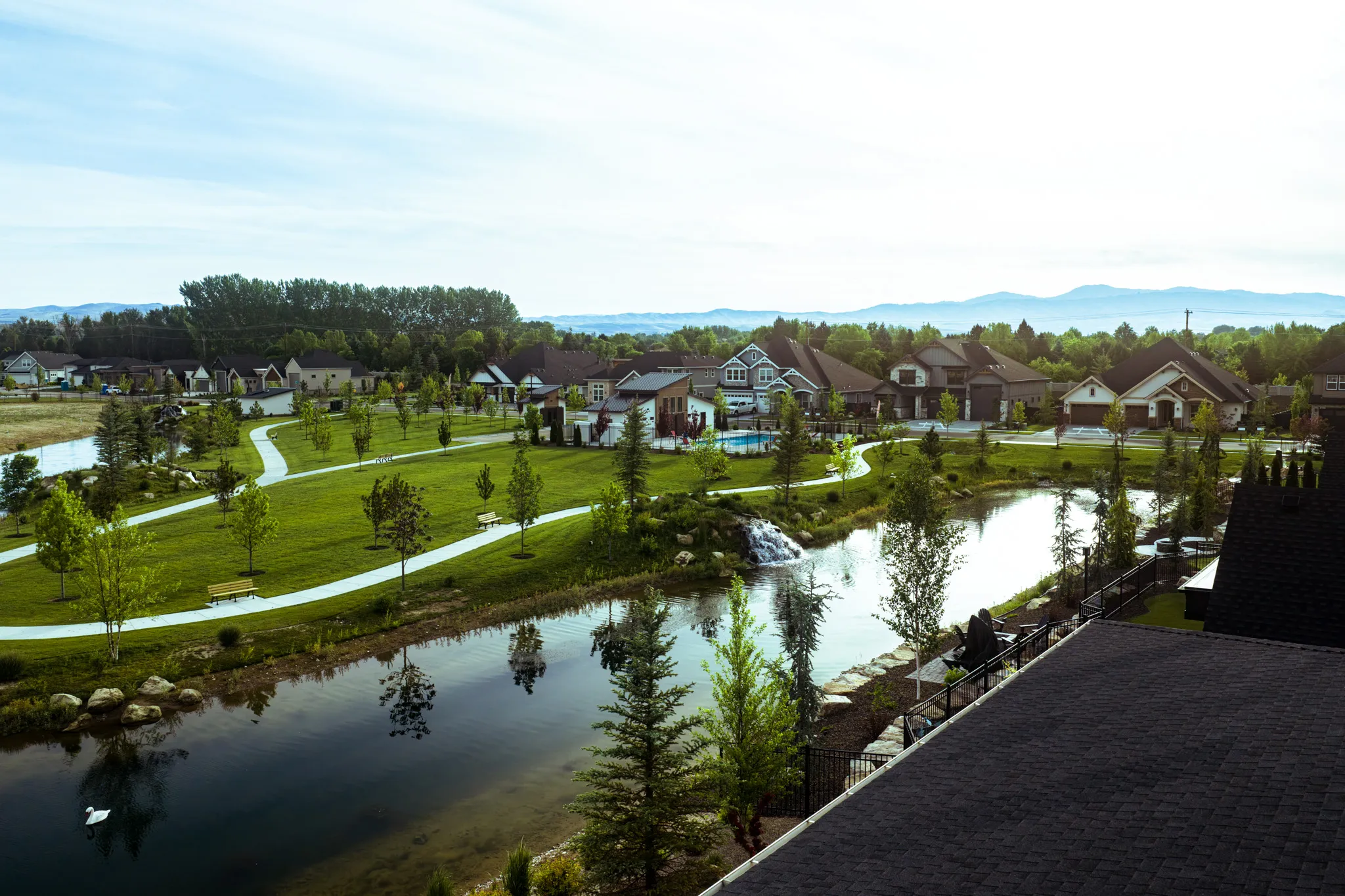Drone view of upscale residential community