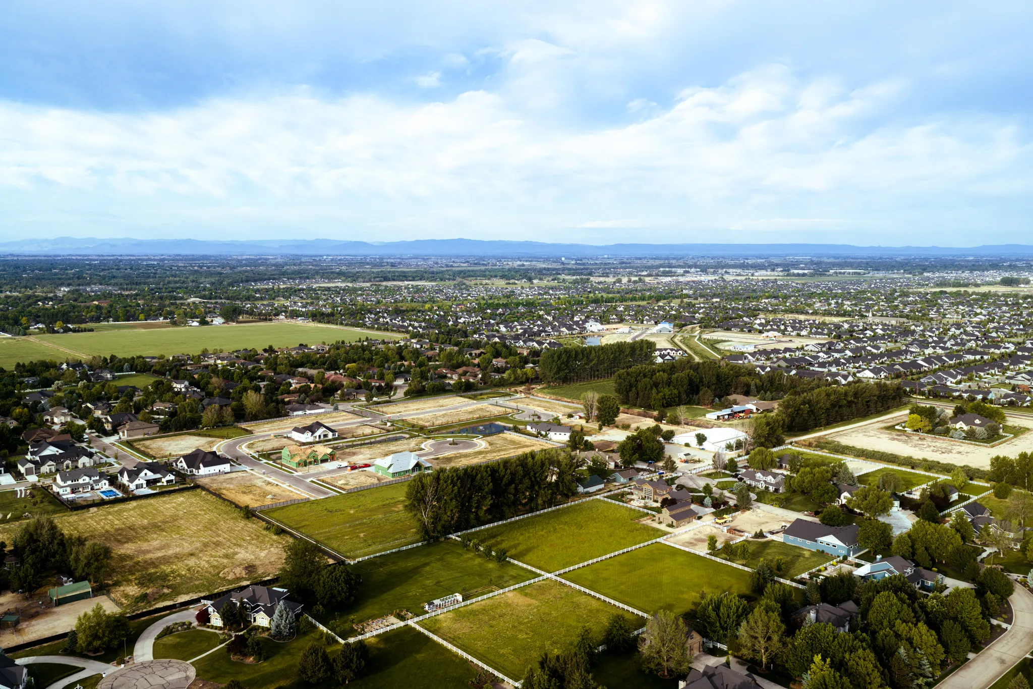 Scenic aerial view of luxury homes in Idaho
